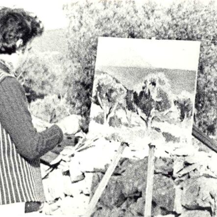 Andrej Tisma painting landscape with olives at Adriatic sea side (1973).